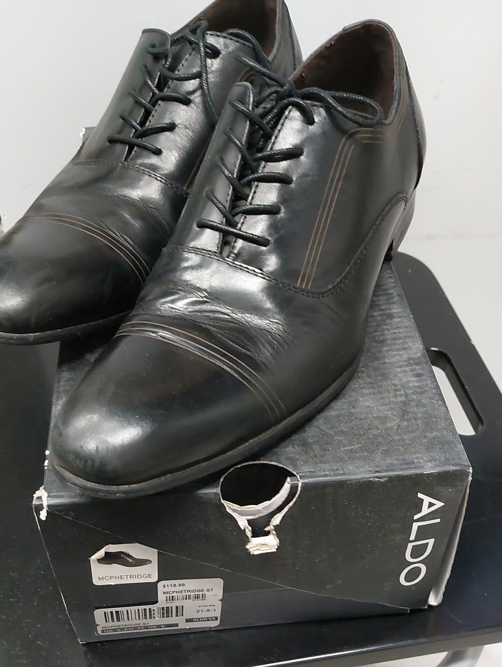 Aldo Black Leather Lace-Up Cap-Toe Oxfords
